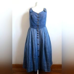 Blue Linen Dirndl Dress M&G, Austrian Trachten Dress, Button-Front Pinafore